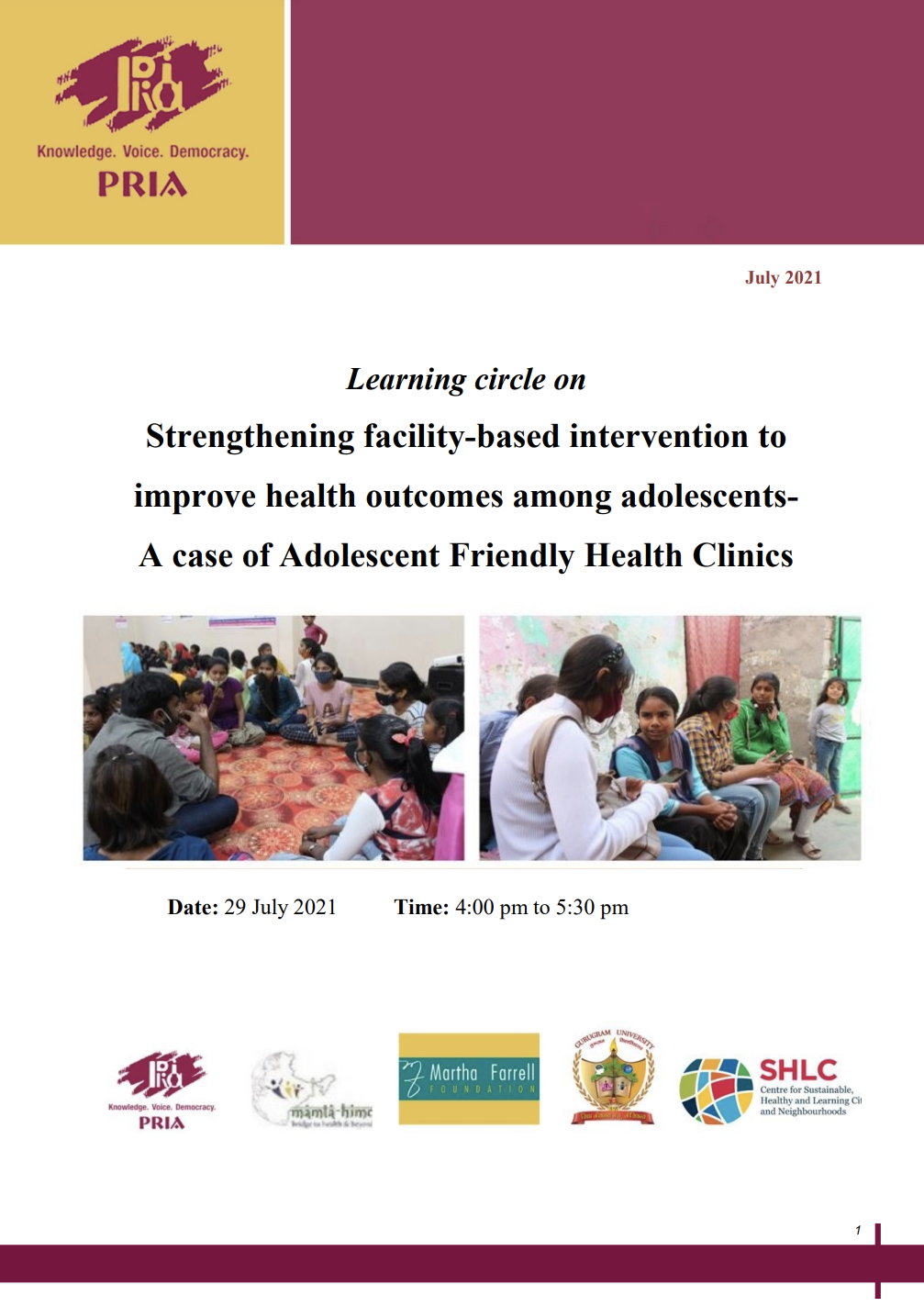Learning Circle on strengthening facility-based intervention to improve health outcomes among adolescents - SHLC Learning Circle